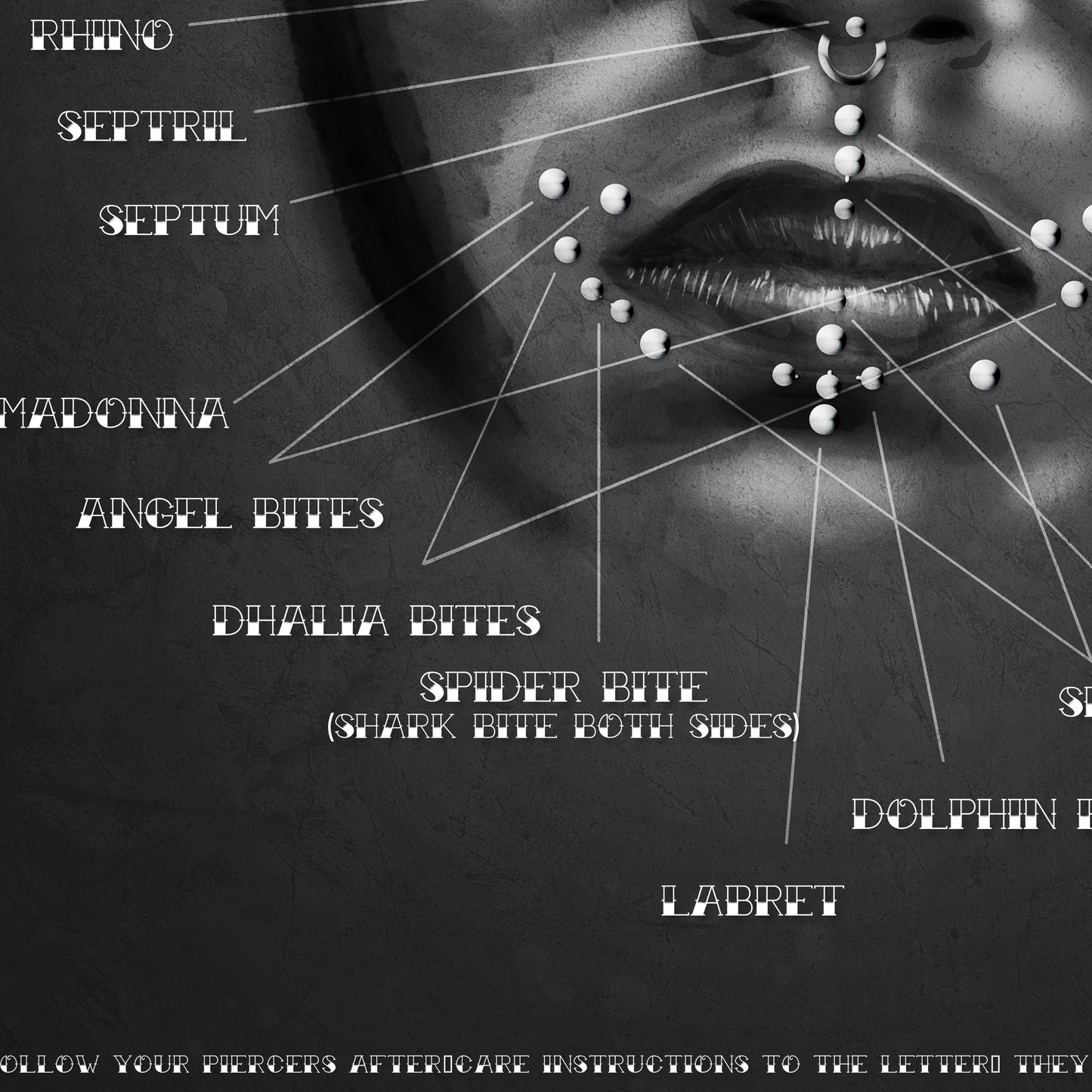 Facial Piercing Chart, Blue Grunge