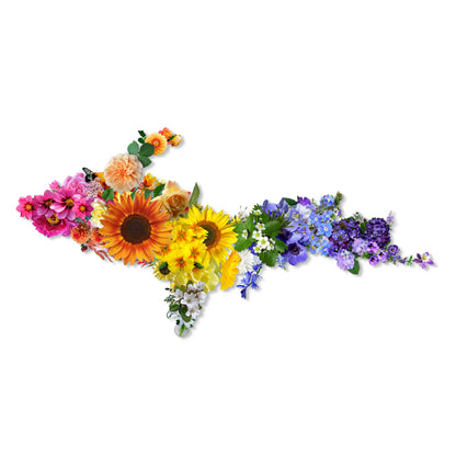 Upper Peninsula of Michigan Silhouette, Rainbow Flowers, Holographic stickers
