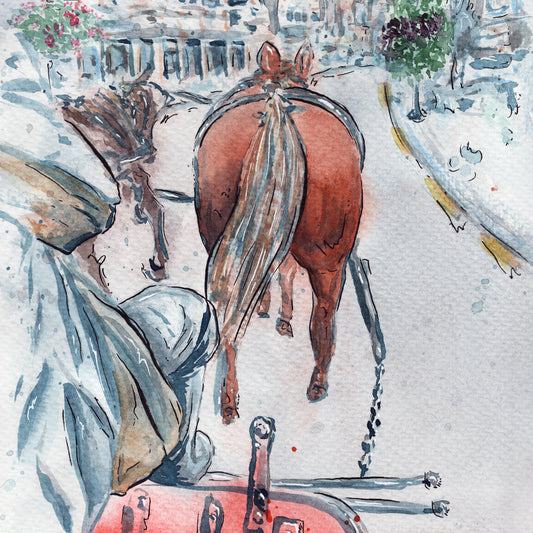 Mackinac Carriage Ride Watercolor