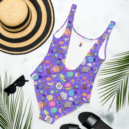 Kawaii Repeating Food Pattern One-Piece Swimsuit