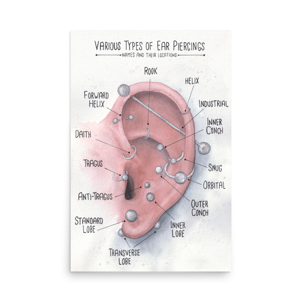 Ear Piercing Chart, Watercolor