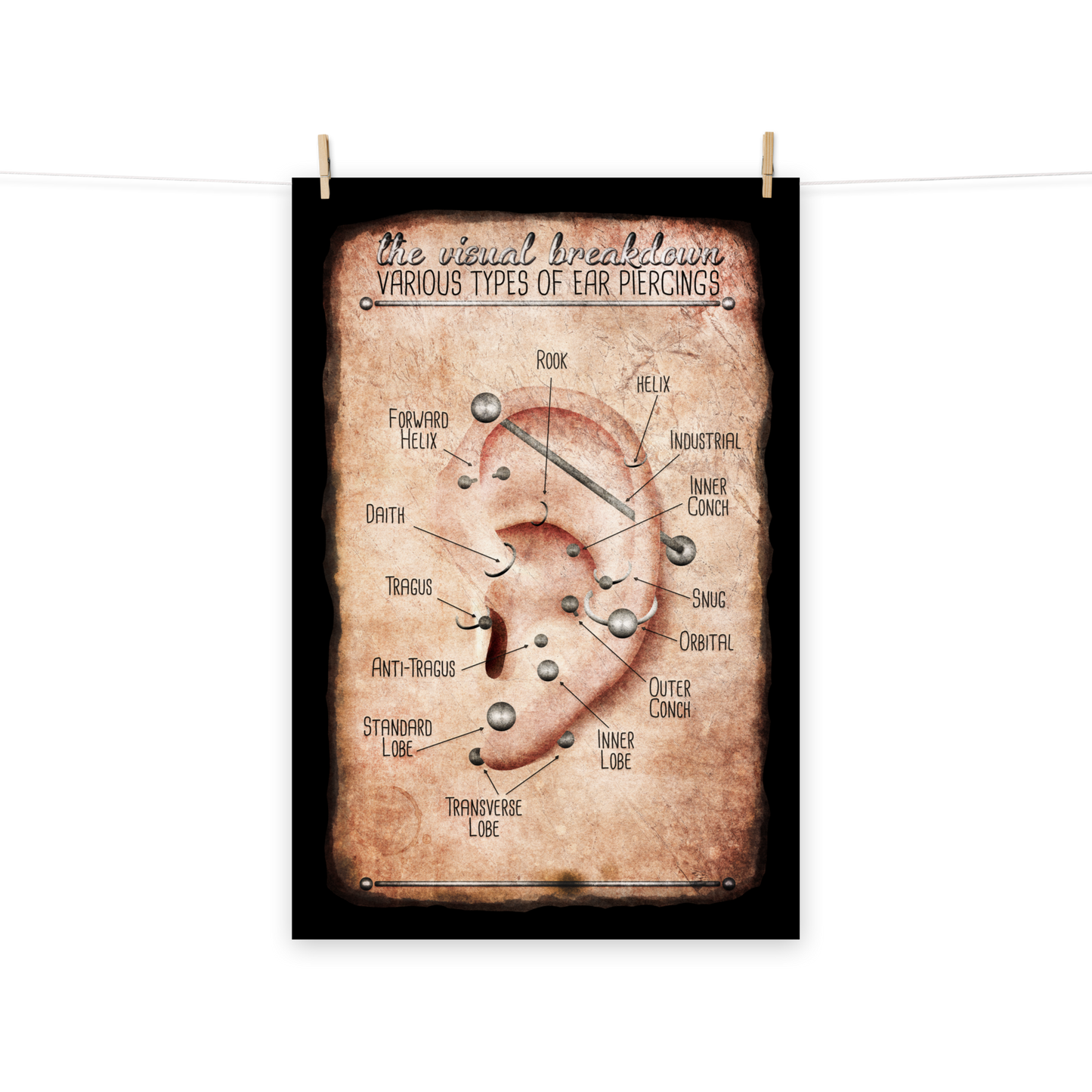 Vintage Style Ear Piercing Chart