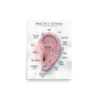 Ear Piercing Chart, Watercolor