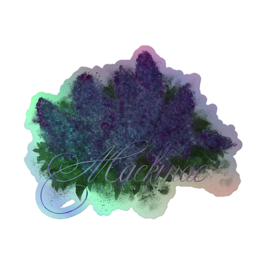 Holographic "Mackinac Island Lilac Calligraphy" Sticker